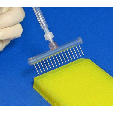 16 Channel Aspiration or Dispensing Manifold on 4.5 mm centers and 14 mm long for Microplates, Polycarbonate Barrel