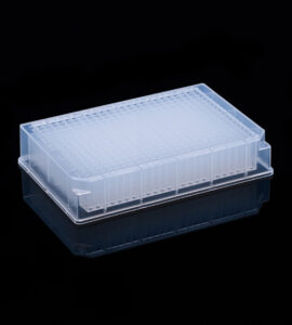 240uL 384 Deepwell plate. Square wells, V Bottom. Low profile STERILISED