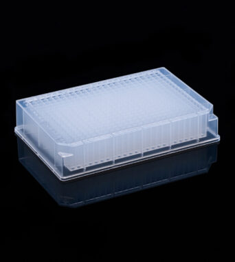 240uL 384 Deepwell plate. Square wells, V Bottom. Low profile STERILISED