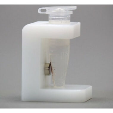UHMW Single Tube Magnetic Separation Rack for 1.5 & 2 ml Microcentrifuge Tubes, with a  Single NdFeB Magnet 6.35 mm in Diameter, Pellet located 1/3 of the Way up the Tube