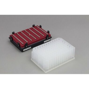 Magnetic Separation Plate for 96 Deep Well Flat, Round, or Pyramid bottom microplates, 7 Magnetic (Middle Bar Notched) (50 MGO) Bars, Aluminum Frame, SLAS Footprint, High Profile Registration Base Included