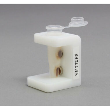 UHMW Single Tube Magnetic Separation Rack for 1.5 ml Microcentrifuge Tubes, with 2 NdFeB Magnets 6.35 mm in Diameter, Pellets located 1/6 and 3/4 of the Way up the Tube