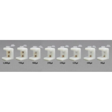 UHMW Single Tube Magnetic Separation Rack for 1.5 ml Microcentrifuge Tubes, with 2 NdFeB Magnets 6.35 mm in Diameter, Pellets located 1/6 and 3/4 of the Way up the Tube