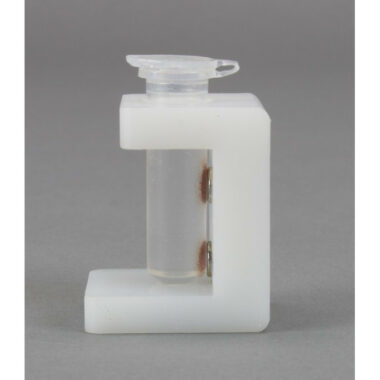 UHMW Single Tube Magnetic Separation Rack for 1.5 ml Microcentrifuge Tubes, with 2 NdFeB Magnets 6.35 mm in Diameter, Pellets located 1/6 and 3/4 of the Way up the Tube
