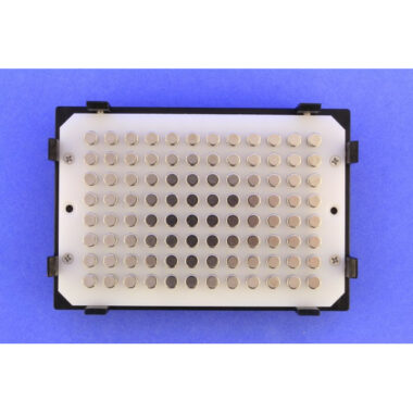 Magnetic Separation Plate for 96 Well Flat, V, Round, & Pyramid Bottom microplates, 96 Magnetic (52 MGO) Cylinders, White Polycarbonate Frame, SLAS Footprint, Includes High Profile Registration Base