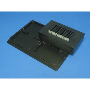 Black Polypropylene Reservoir with 96 Dimpled Bottom for 96 Robotic Pipettors, for Light Sensitive Reagents, Max Capacity 700 ml, Outside Top Dimensions are 190.3 mm by 115.3 mm and 54.3 mm tall with SLAS Footprint Bottom, Autoclavable