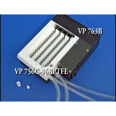 Suspension Reservoir for 96 Pipettes, PTF, 4 Magnetic Clutch Bubble Paddles, Sculpted Bottom, Inlet and Outlet Fittings, Max Capacity 200 ml, use with VP 763B Motor Drive Unit