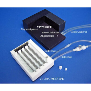Suspension Reservoir for 96 Pipettes, PTF, 4 Magnetic Clutch Bubble Paddles, Sculpted Bottom, Inlet and Outlet Fittings, Max Capacity 200 ml, use with VP 763B Motor Drive Unit